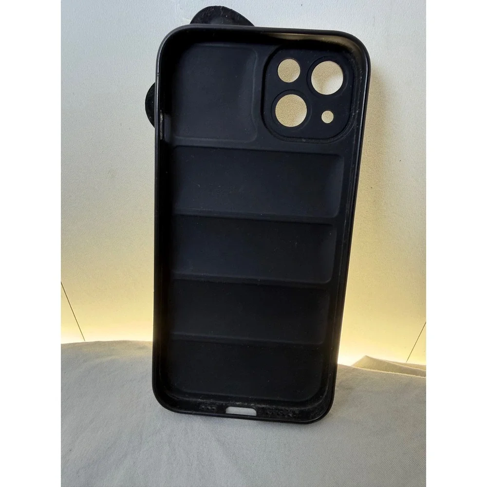 Black Puffer Phone Case with 3D Bow Detail for iPhone 13 Matte Finish